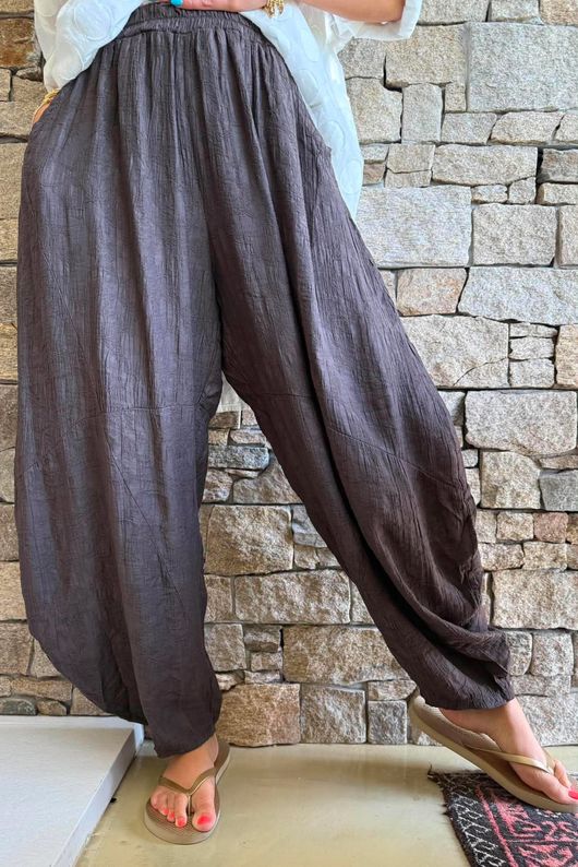 Lalli Damask Classic Tapered Barrel Leg Pant Chocolate